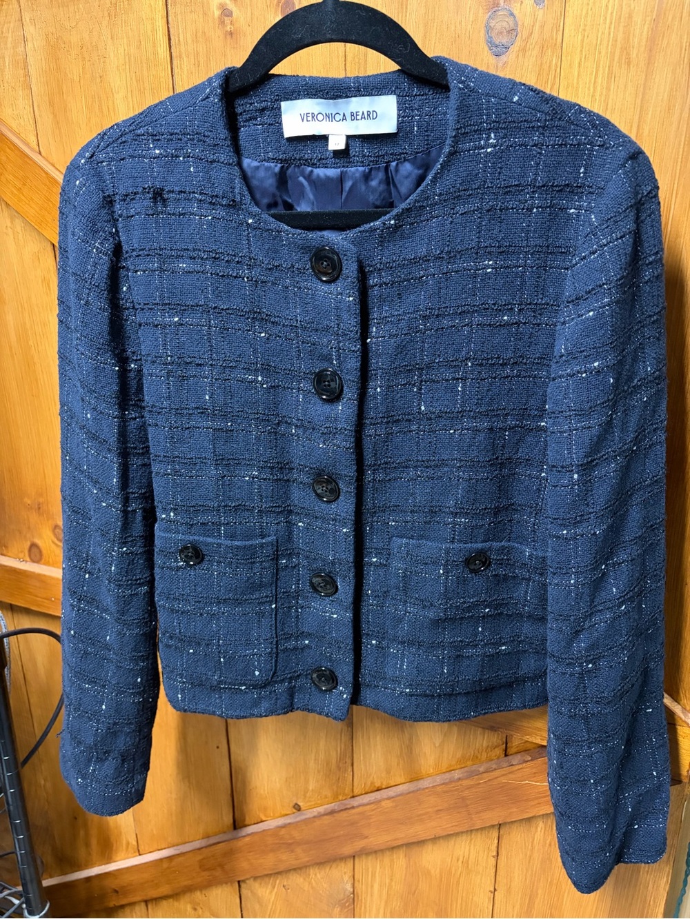 Veronica Beard Navy Tweed Button-Front Jacket
